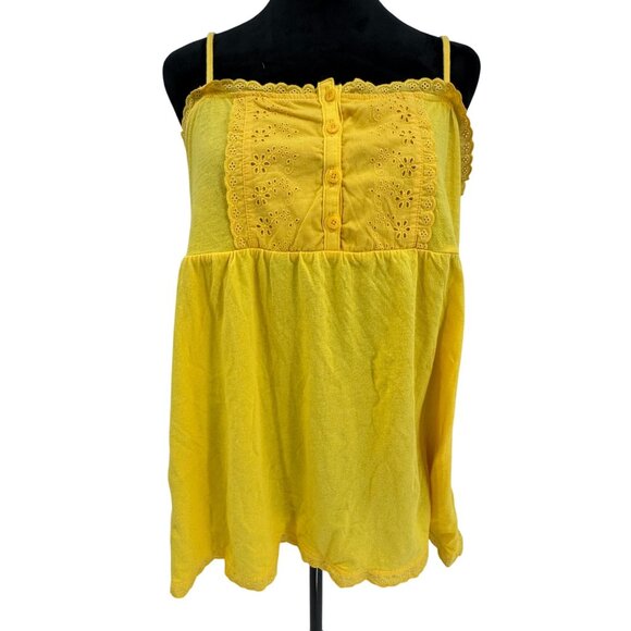 Arizona Henley Tank Top Womens Size XL Empire‎ Waist Smocked Lace Eyelet Y2K Vtg - Picture 3 of 7